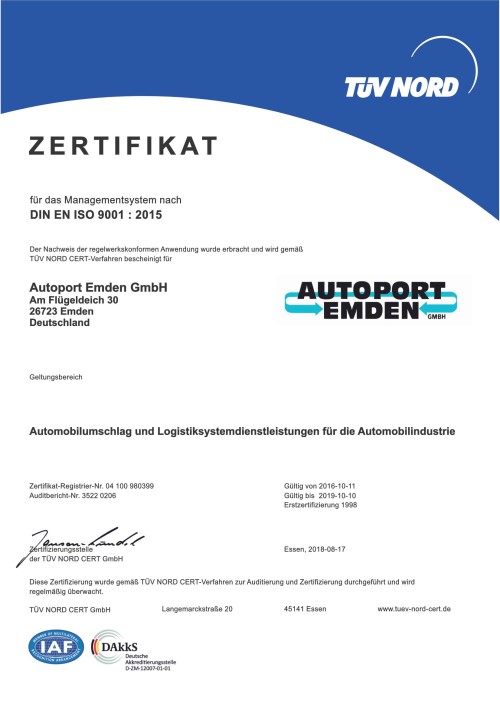 Zertifikat: TÜV-Zertifizierung nach DIN EN ISO 9001:2008